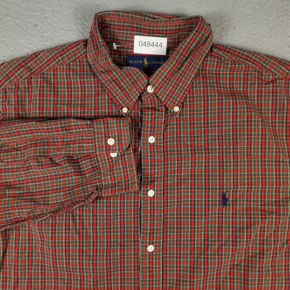Ralph Lauren Shirt Mens 18 Red Plaid Pony Dress Button Up Long Sleeve